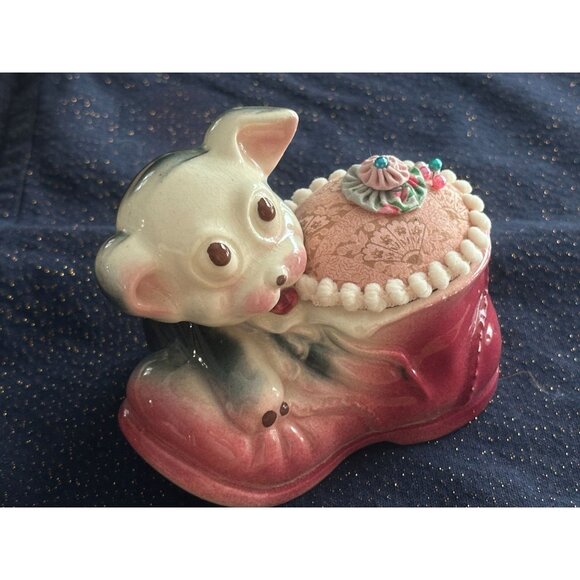 Pin Cushion Puppy Dog Red Laced Boot Shoe Sewing Pin Keeper Embroidery Needles - Picture 1 of 6